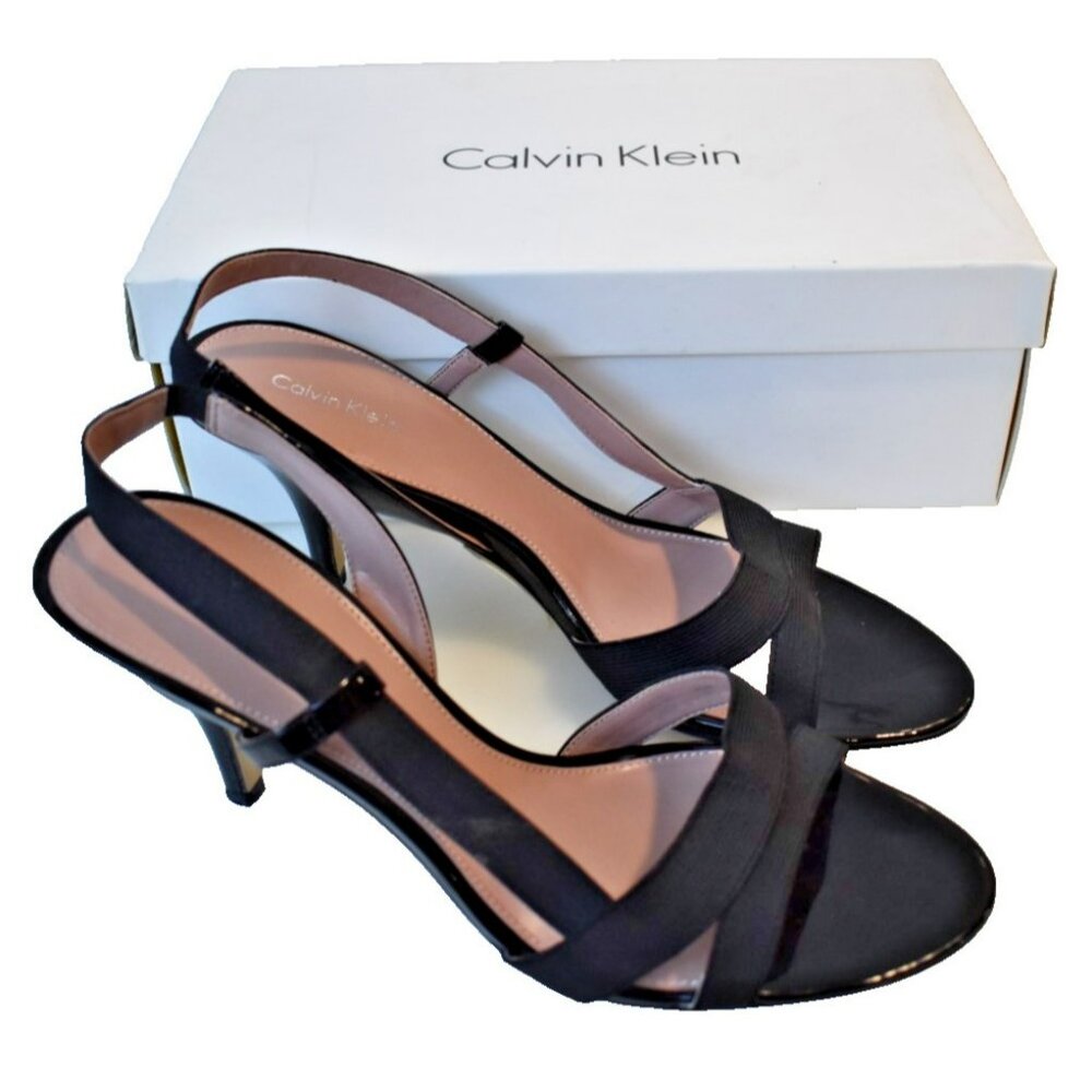 Calvin Klein Women's 10M Black Slip on Round Toe heels Ankle Strap Violet Stlye